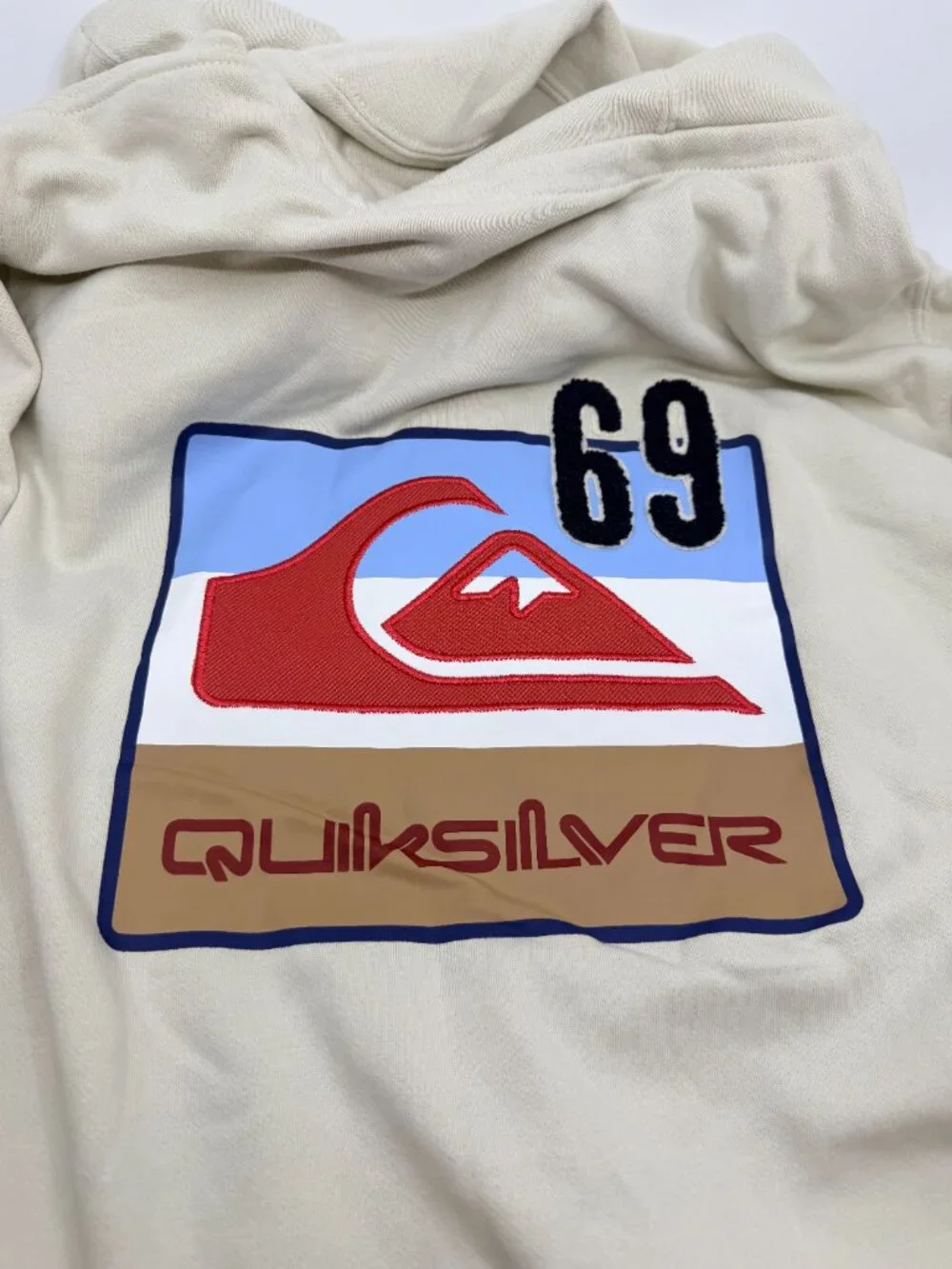 Quiksilver Men's 1969 Graphic Pullover Hoodie Silver Birch Sz S, MSRP $75, NWT!